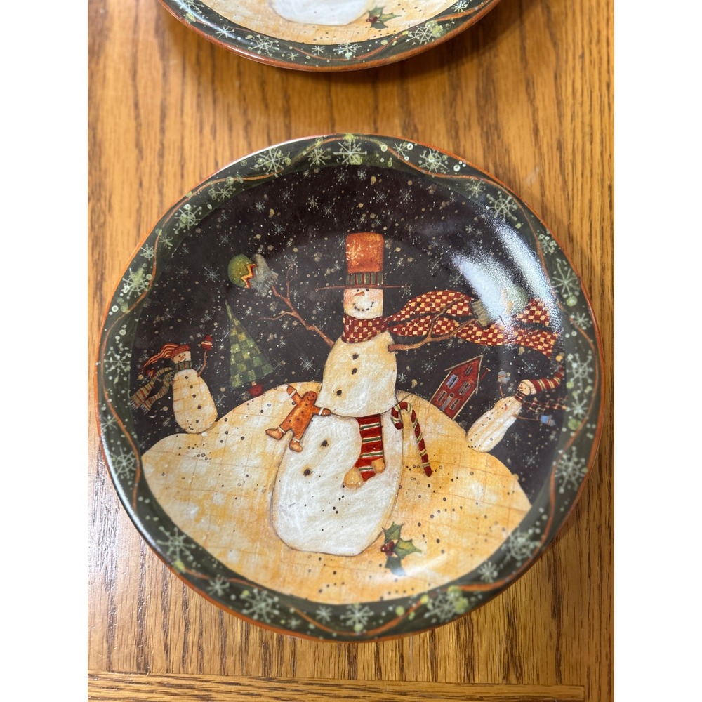 Set of 2 Christmas Snowman Dessert Plates Holiday Decor Vintage Style‎